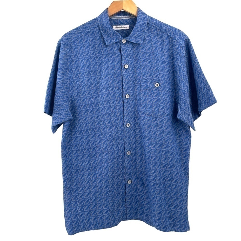 Tommy Bahama Mens Las Polomas Jacquard Camp Shirt, Blue, Size M